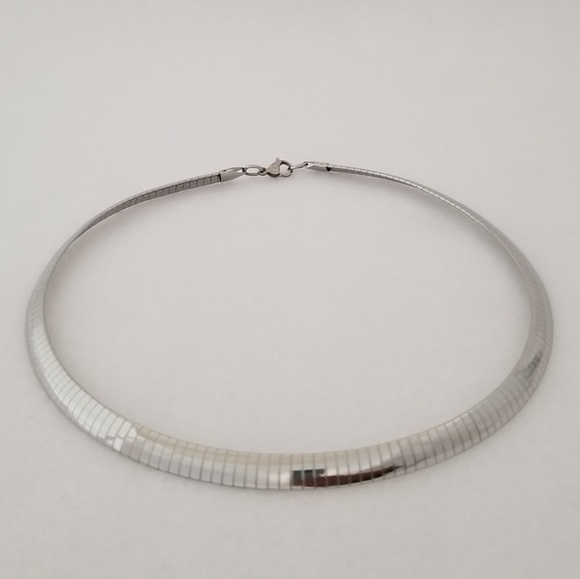 Omega Necklace Collar Stainless Steel Silver 8mm - Picture 2 of 3